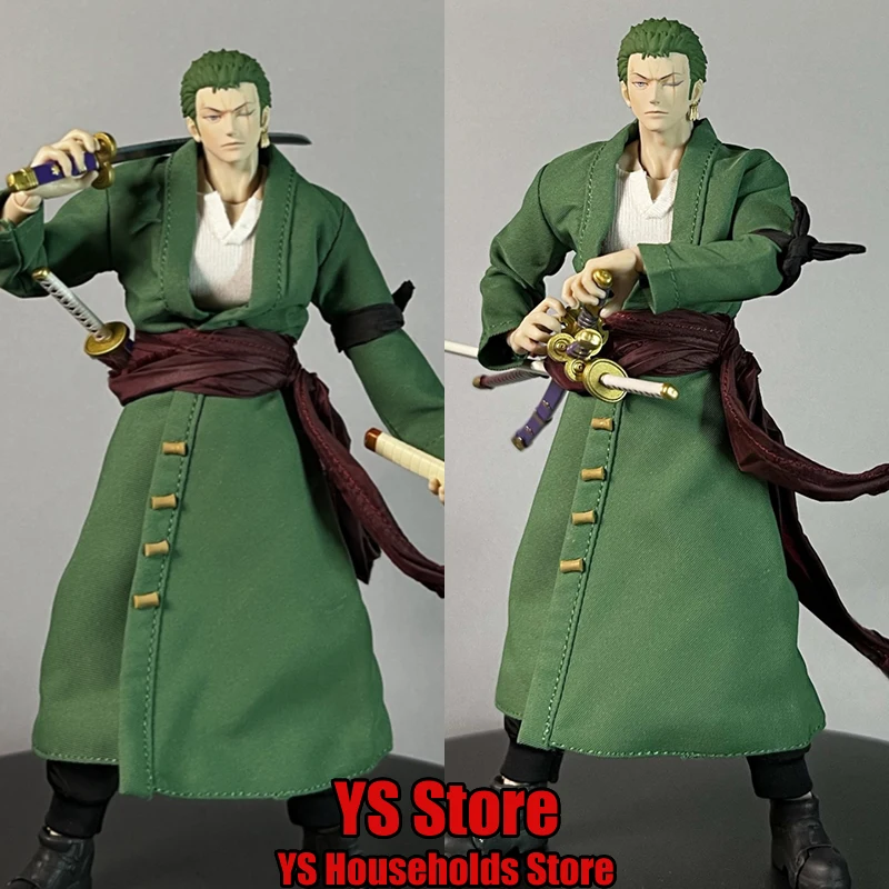 

1/12 Roronoa Zoro Soldier Blue Windbreaker Coat White T-shirt Pants Clothes Set Accessory For 6" Romankey Man Figure Body