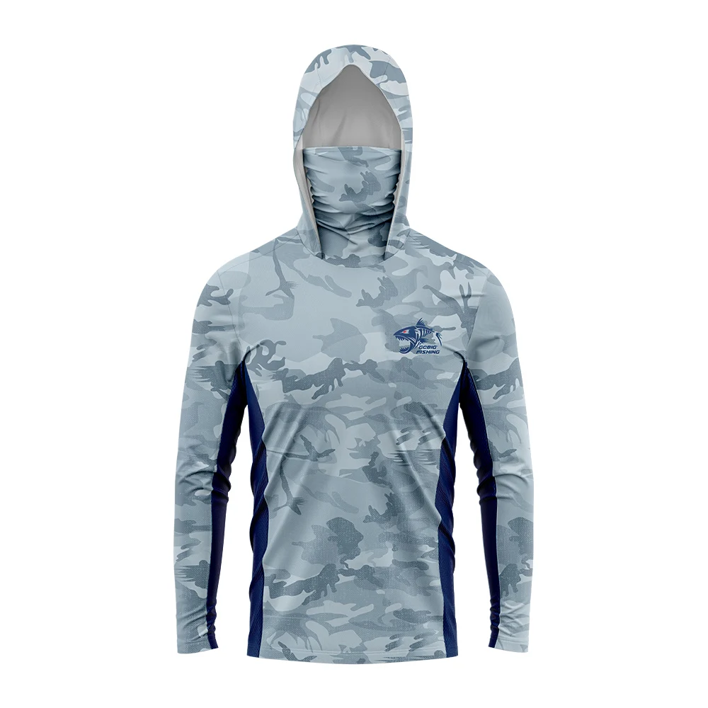Gradient Skeleton Fish Fishing Hoodie UPF50+ Sun Protection With Face Mask Quick Dry Men Outdoor Long Sleeve Tops