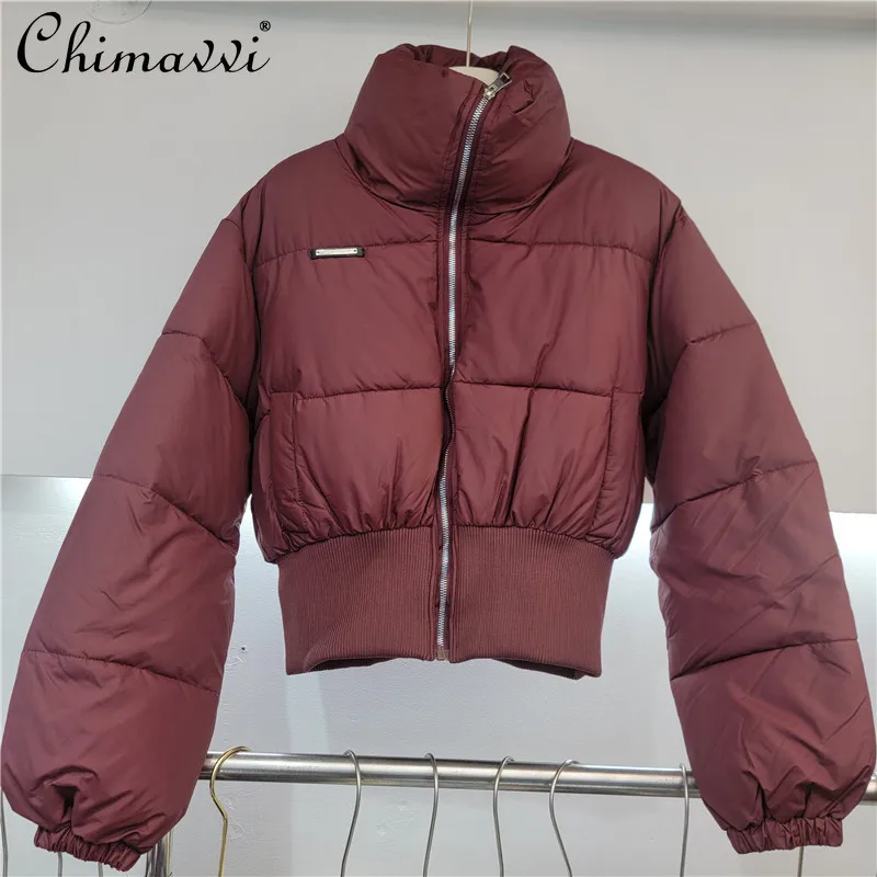 

Коричневые короткие хлопковые парки с воротником-стойкой, модные элегантные универсальные утолщенные теплые пуховики для женщин, зимнее короткое пальто