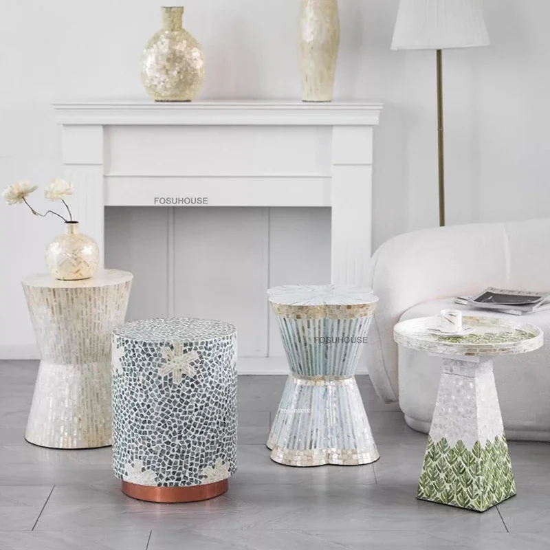 #Creative Shell Coffee Tables Nordic Living Room Furniture Home Round Decorative Sofa Side Table Balcony Room Small Corner Table
