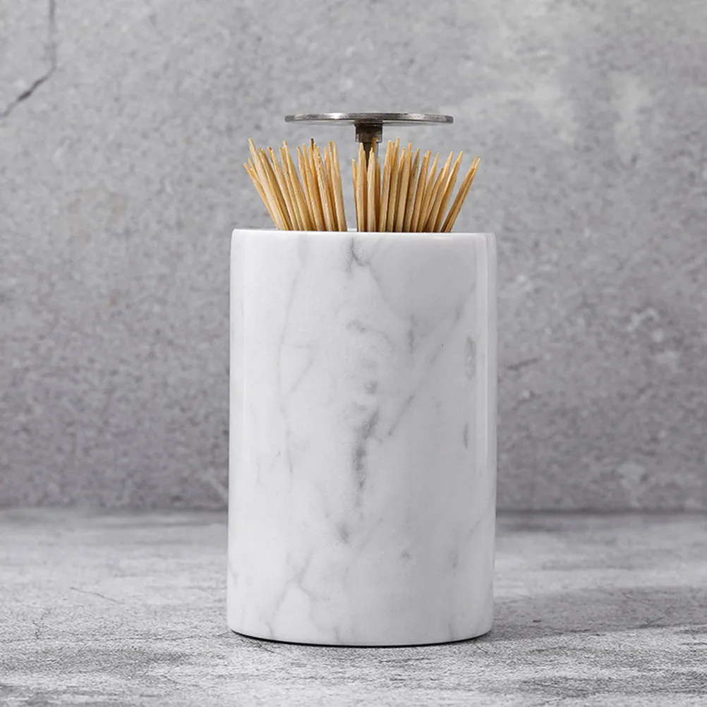 Automatic Toothpick Storage Container Marble Toothpick Holder Cotton Swab Box Stylish Space Saving Design for Bathroom Kitchen
