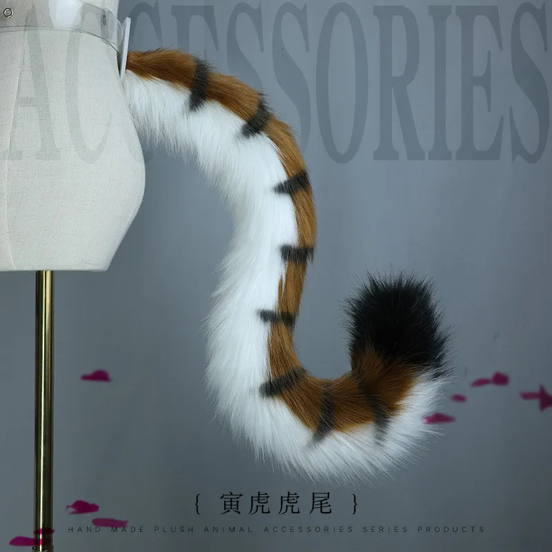 80CM Anime Animal Tail Cosplay Costumes Props Tiger Plush Tails Cute Ear Headband Role Play Halloween Accessories Tiger Tail