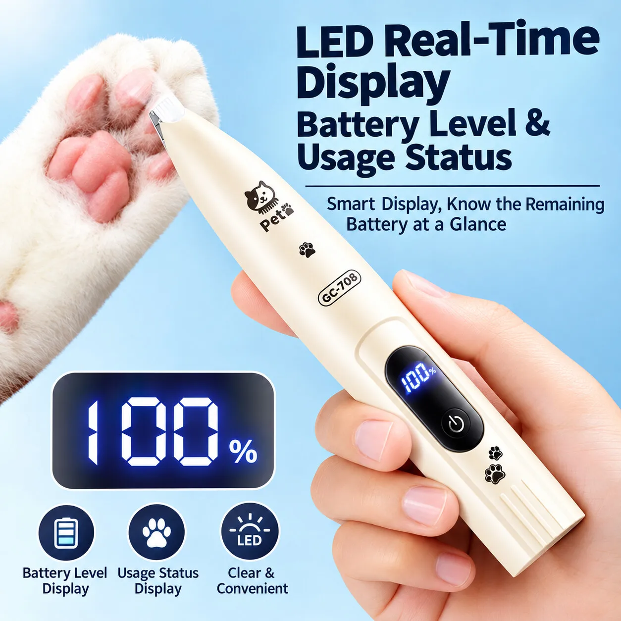 Pet Dog Electric Groomer Trimmer with LED Light Waterproof Pet Foot Hair Trimmer Low Noise Cat Dog Face Foot Ear Hip Paw Shaver gallery 5