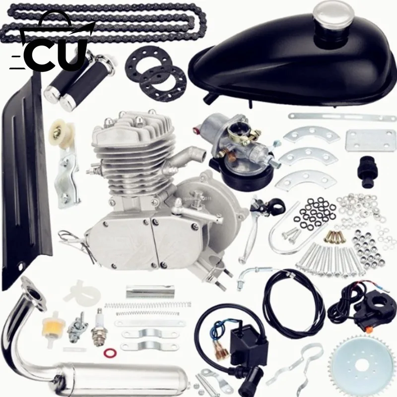 New 80cc Motorized Bicycle Bike 2 Stroke Motor Engine Kit Sets Silver Body