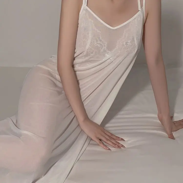 ‌ Inocente conjunto de lingerie sexy feminino verão sheer babydoll sensual ver através da camisola cinta espaguete coquette romântico
