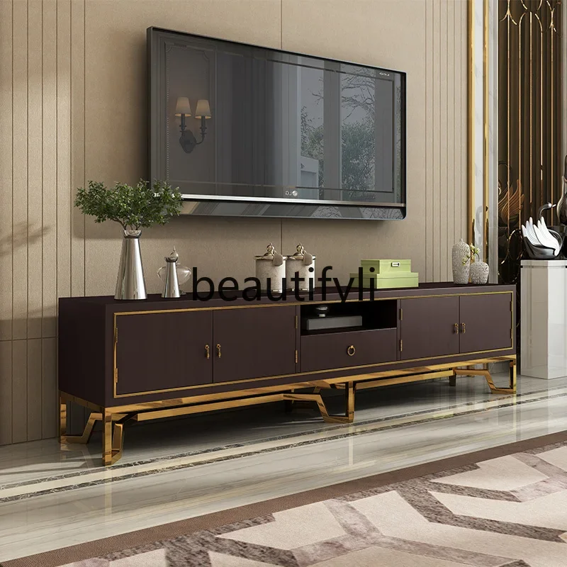 

Light luxury TV cabinet coffee table combination set, post-modern simple solid wood side cabinet