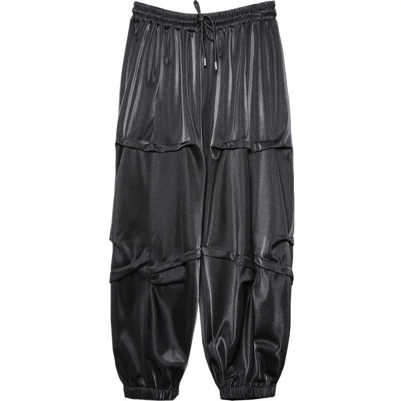 Dark Fashion Cropped Pants Wide Men's Autumn Trendy Pu Handsome Drape Leisure Tappered Bloomers