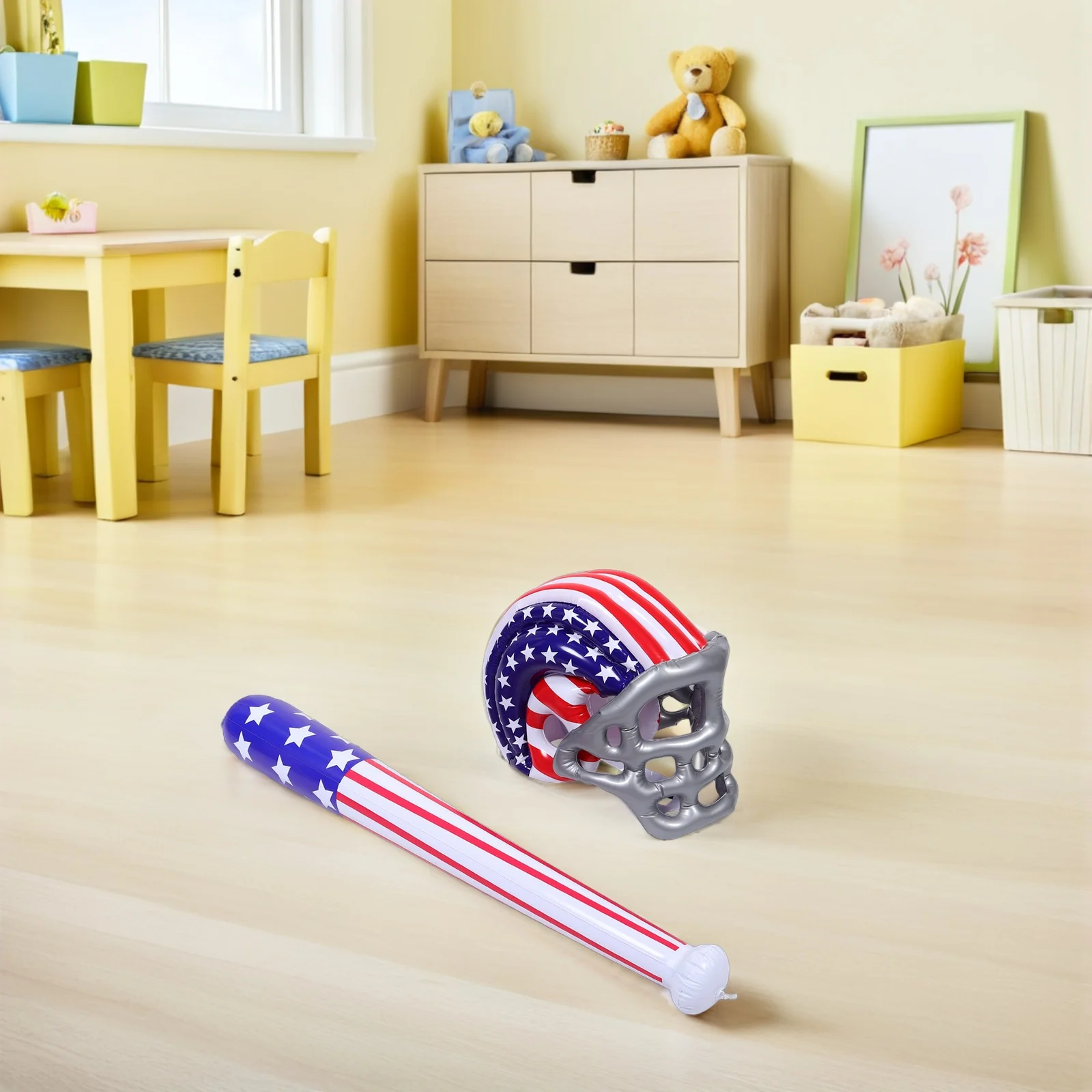 1세트 어린이 야구 세트(풍선형 미국 국기 배트 포함) 가볍고 휴대 가능하며 실내외 놀이에 적합한 7월 4일 카니발용
