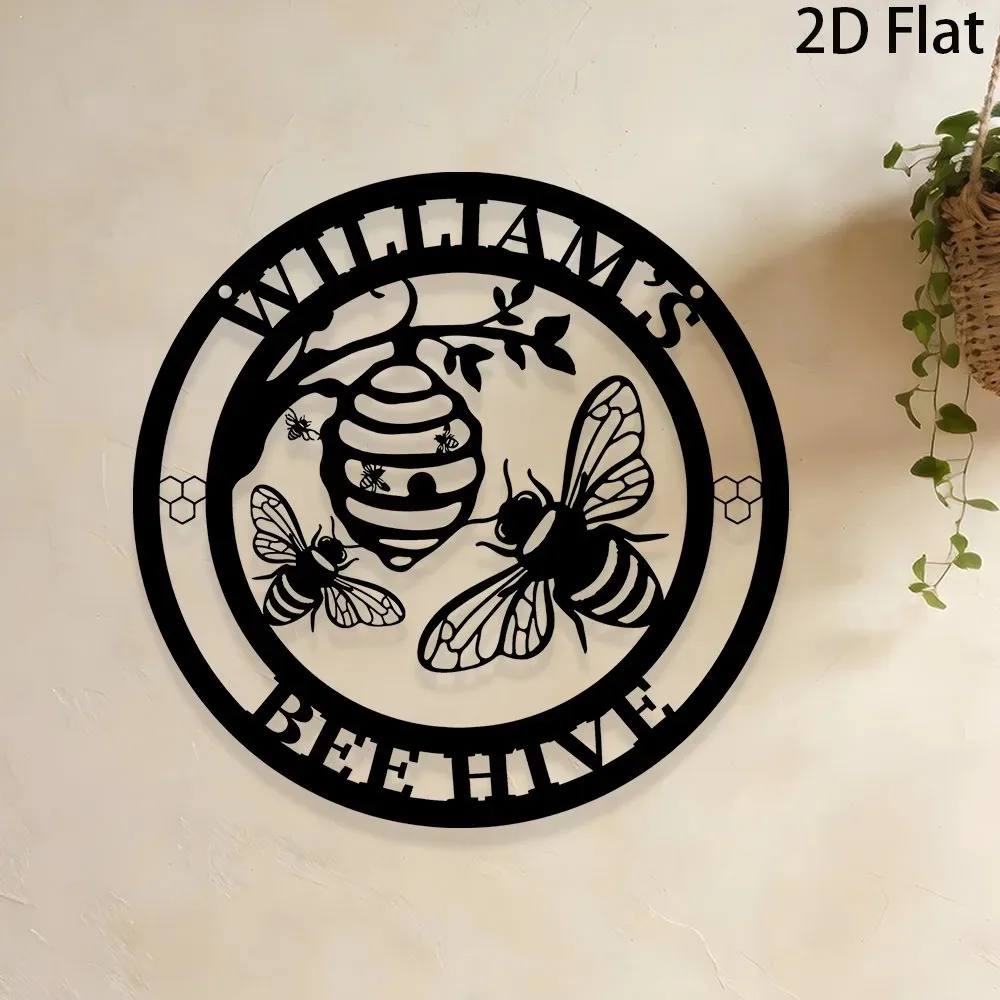 1pc 2D Flat Custom Honeycomb Metal Sign Personalized Family Last Name Wall Decor Indoor Outdoor Home Garden Gift Only For Decora