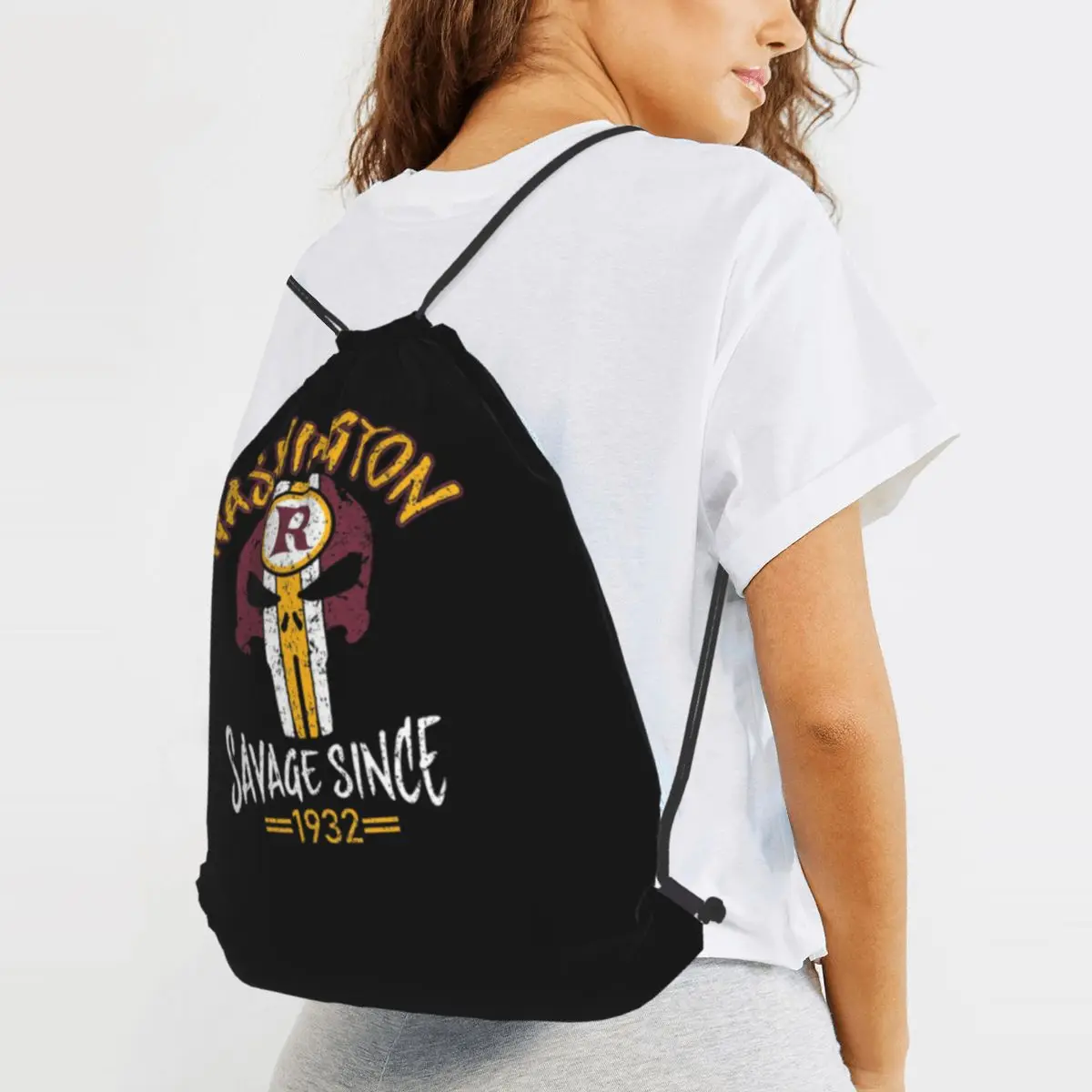 Washington Pro Football Savage Skull 1932 Apparel Backpacks Fashion Drawstring Bags Sports Bag Book Bags for Travel School