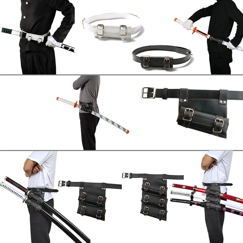 Cosplay Anime Katanas Sword Fixed PU Leather Lanyard Scabbard Bamboo Sword Belt 1/2/3 Tier Belt Set Anime Merchandise Ltem Belt