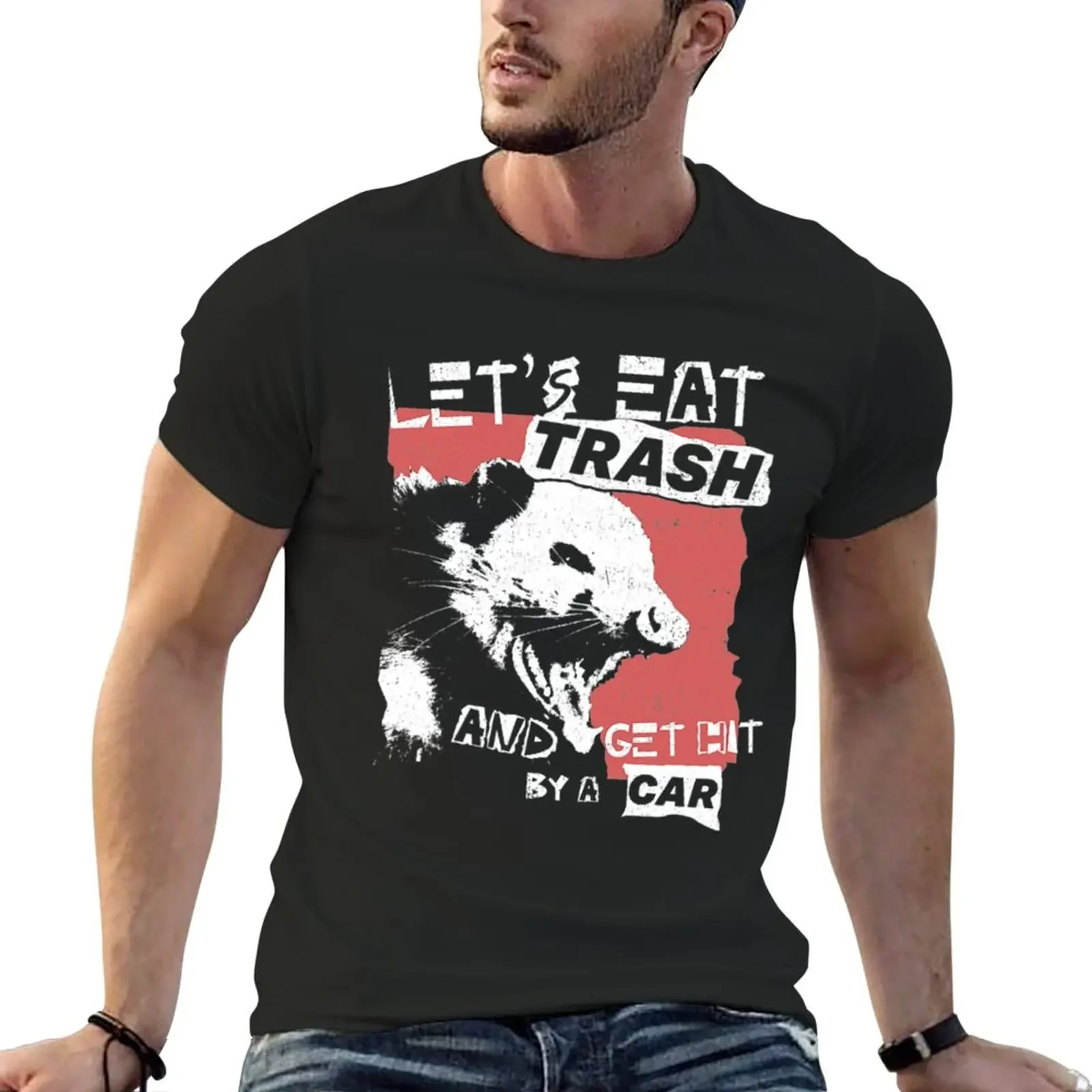 New Lets Eat Trash And Get Hit By A Car T-Shirt anime stuff tops essential t shirt mens t shirts casual stylish