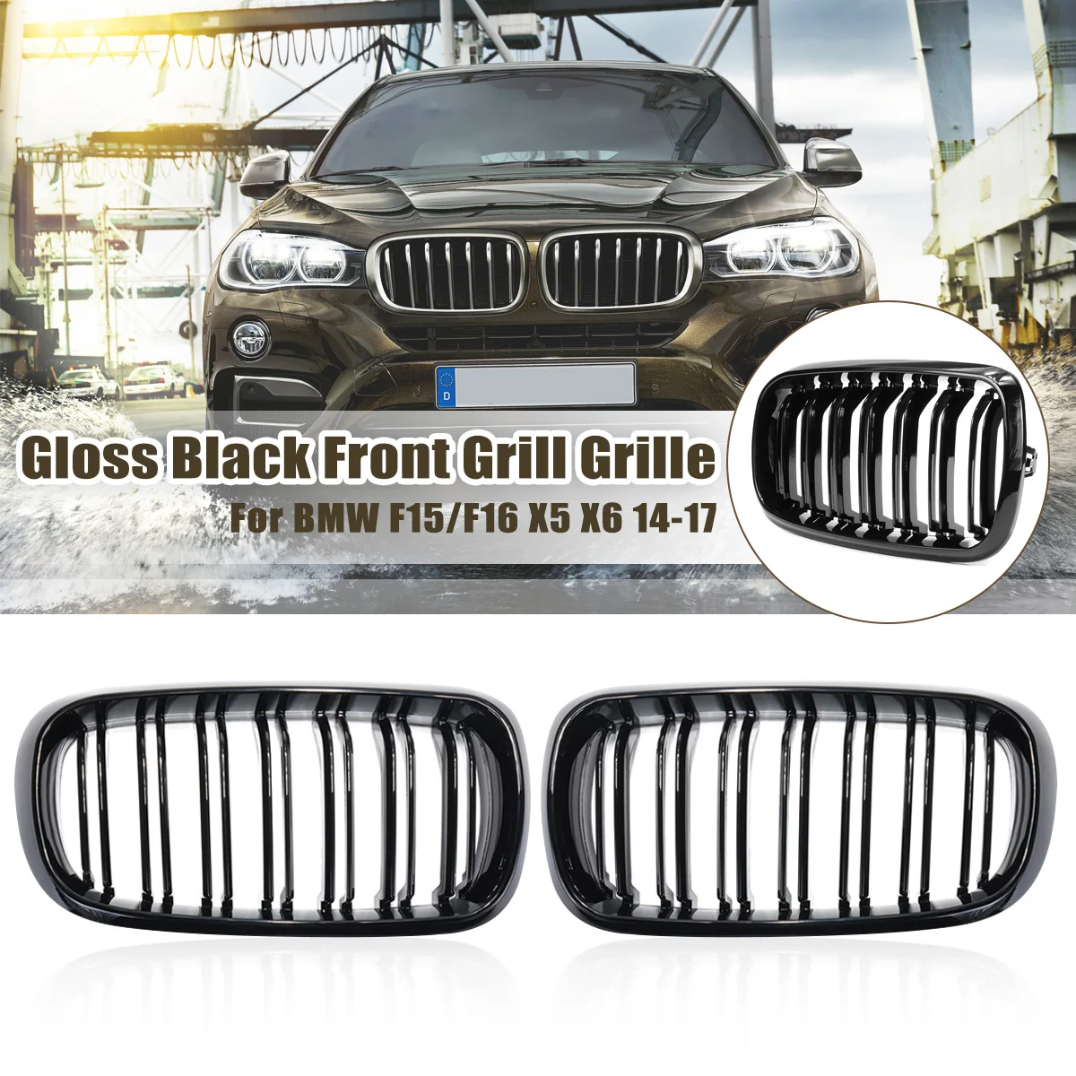 Glänzend schwarze Racing-Kühlergrills für BMW X5 F15 X6 F16 X5M F85 X6M F86 2014-2017 Auto-Kühlergrill Frontnieren 51712334708 51712334710