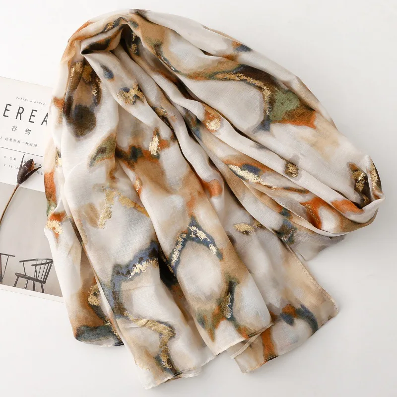 

Bohemian Vacation & Daily Scarf Gold Dyed Cotton Linen Feel Scarf Travel Sun Protection Shawls and Scarves