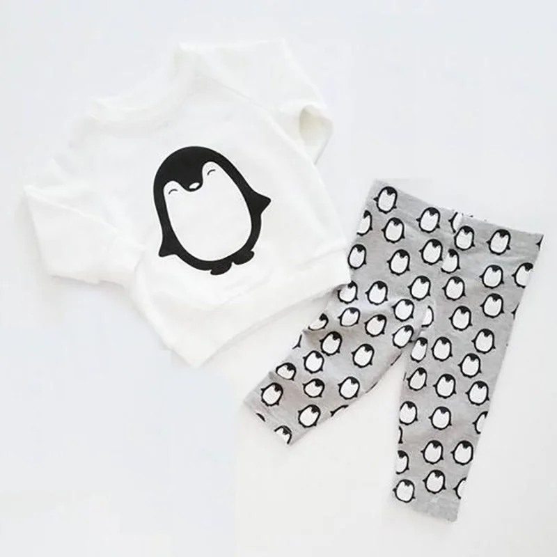 

Fashion Baby Boys Girls Clothing Sets Long Sleeve Cute Penguin T-shirt+Pants Newborn Infant Baby 2PCS Outfits