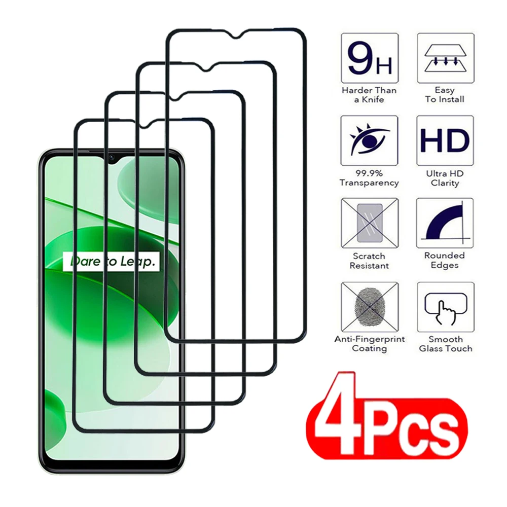 4 шт. Защитная пленка для Realme C20 C21 C25 C30 C31 C33 C35 C51 C53 C55 Закаленное стекло для Realme C25s C30s Прозрачная пленка