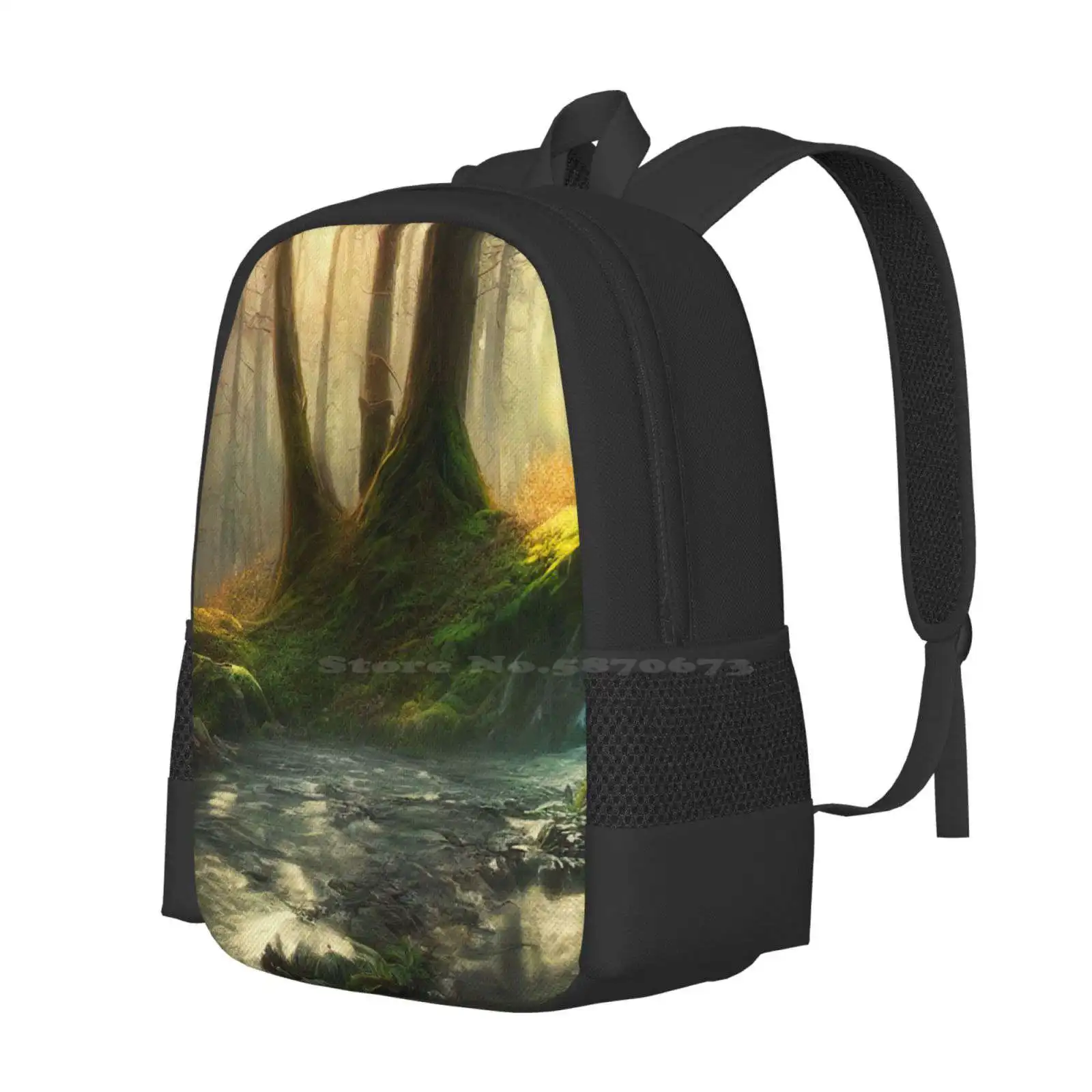 Lost Respite Hot Sale Backpack Fashion Bags Water River Forest Landscape Trees Moss Floral