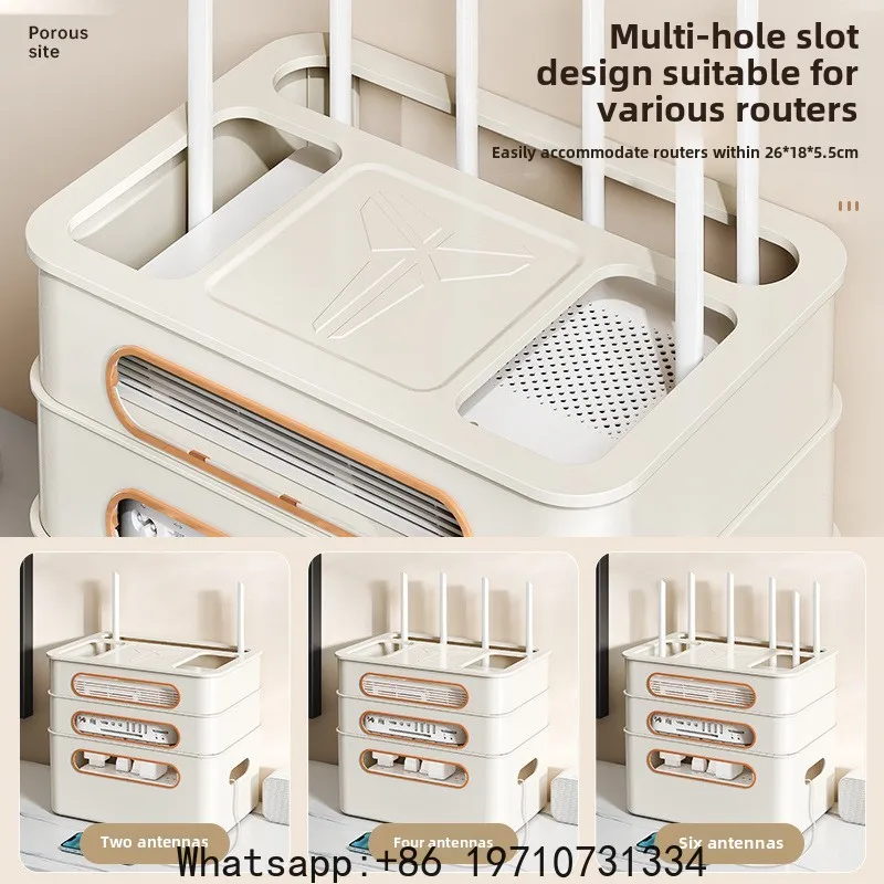 4-Tier WiFi Router Organizer, Multifunctional Cable Management Box with Ventilation, Eco PP Material, Top Shelf for Home Storage