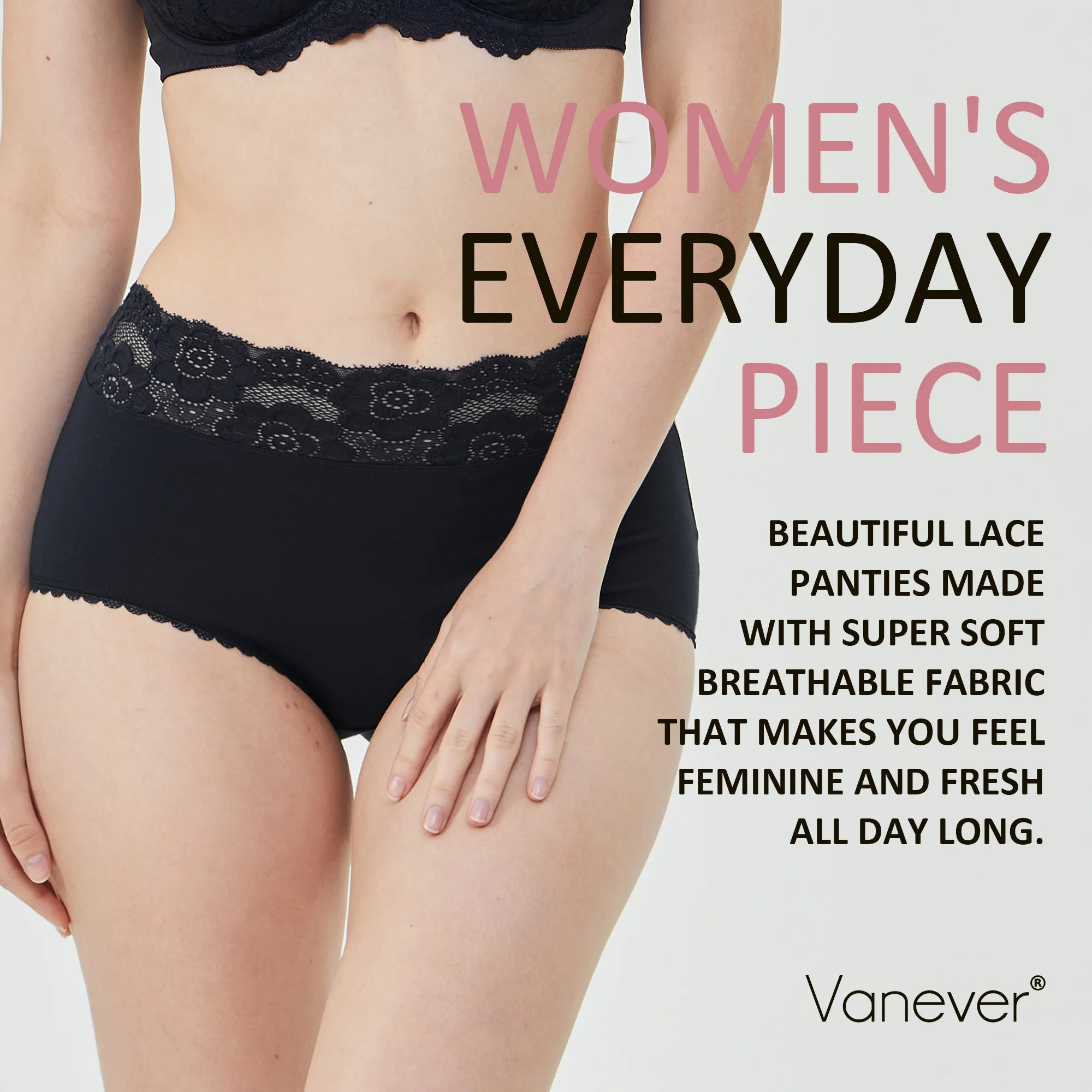 VANEVER Lace Lingerie for Women, Cotton Briefs High Waist Trim Full Underwear, Breathable Soft Underpants Granny Panties