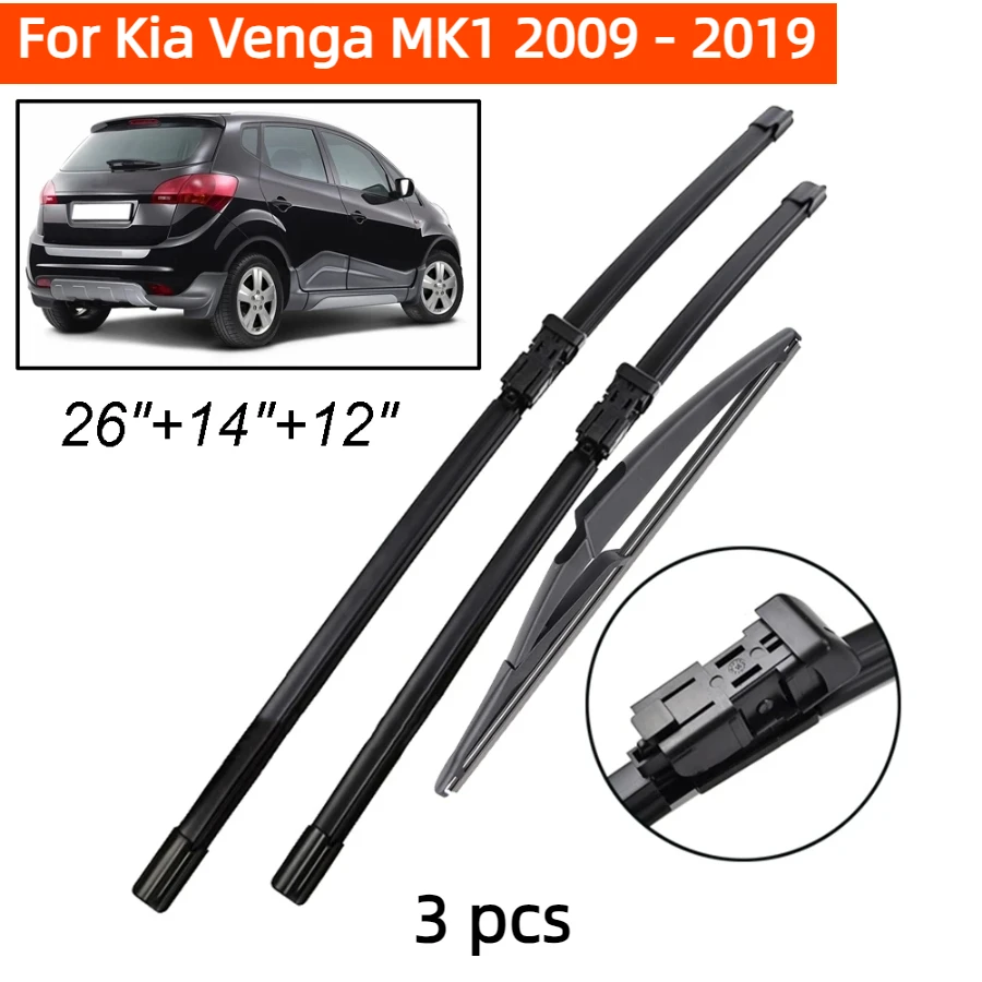 ZHANGU Wiper Front & Rear Wiper Blades Set For Kia Venga MK1 2009 - 2019 Windshield Windscreen Window Rain Brushes 26