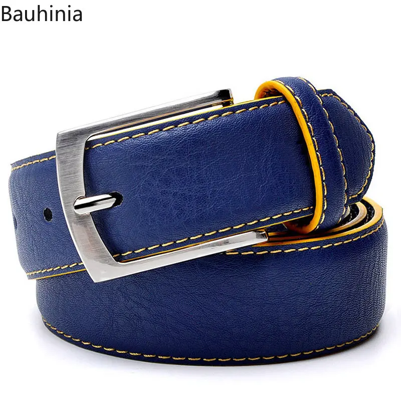 Bauhinia 100 110 120 130cm Luxury Leather Pin Buckle Belt Fashion Casual Two Layer Cowhide Men\'s Jeans Belt