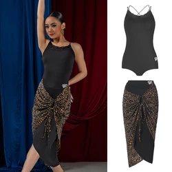 Adults Ballroom Dance Competition Clothes Women Latin Dance Costume Sexy Backless Top Leopard Velvet Skirt Practice Suit SL10919