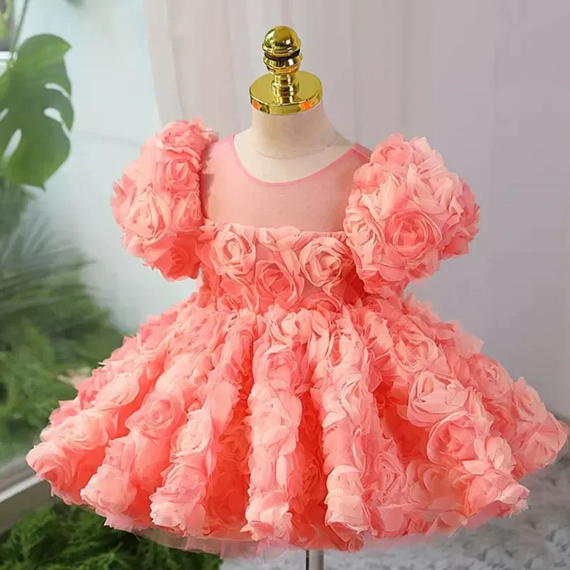 Baby Spanish Lolita Princess Ball Gown Floral Puff Sleeve Design Birthday Baptism Party Easter Eid Dresses For Girls