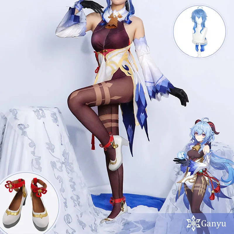 Ganyu Cosplay Kostuum Pruik Schoenen Anime Spel Halloween Carnaval Feest Outfits Verkleedkleding Voor Vrouwen