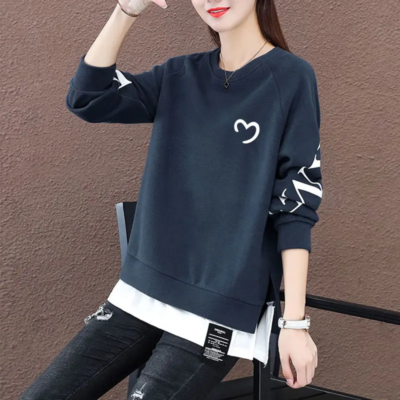 Felpa con Cappuccio Oversize da Donna, Maniche Lunghe, Collo Tondo, Snellente, Anti-Età, Alla Moda, Comoda, in Misto Poliestere, per Primavera e Autunno