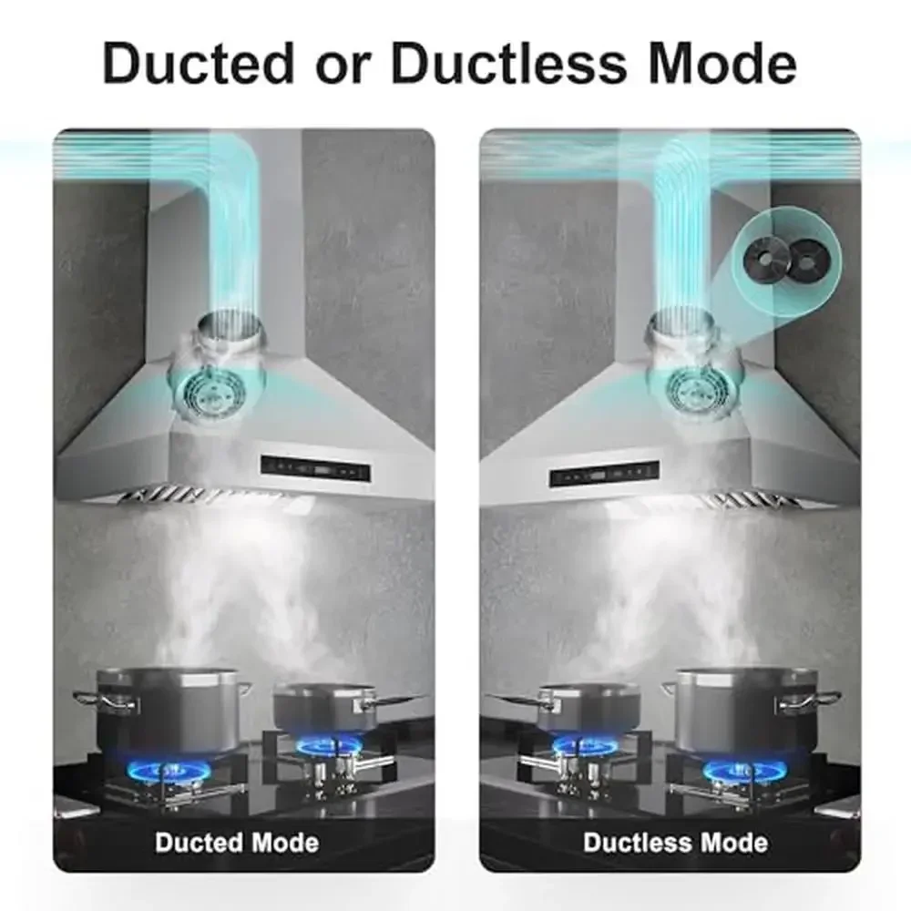 غطاء مطبخ مثبت على الحائط مقاس 30 بوصة 900 CFM مجاري/بدون مجاري قابلة للتحويل مستشعر الإيماءات التحكم باللمس استشعار الإيماءات من الفولاذ المقاوم للصدأ