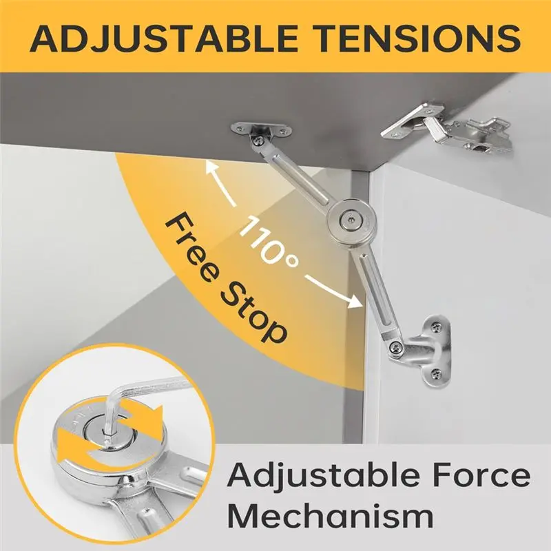 A23E-Lid Support Hinges Heavy Duty Lid Stay Hinge - 110° Open Angle,Supports Up To 50LBS For Upper Cabinets & RV Cabinets.