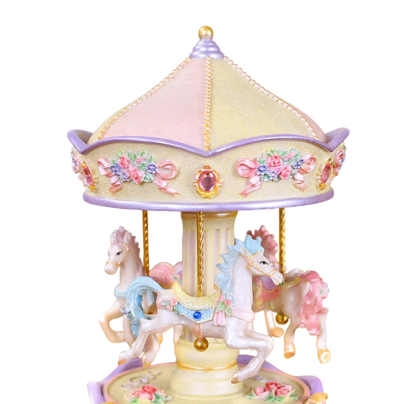 Musical Carousel Music Box Lovely Tabletop Resin Crafted Wind up Horse Musical Box Decor Rotation Crafts Birthday Present