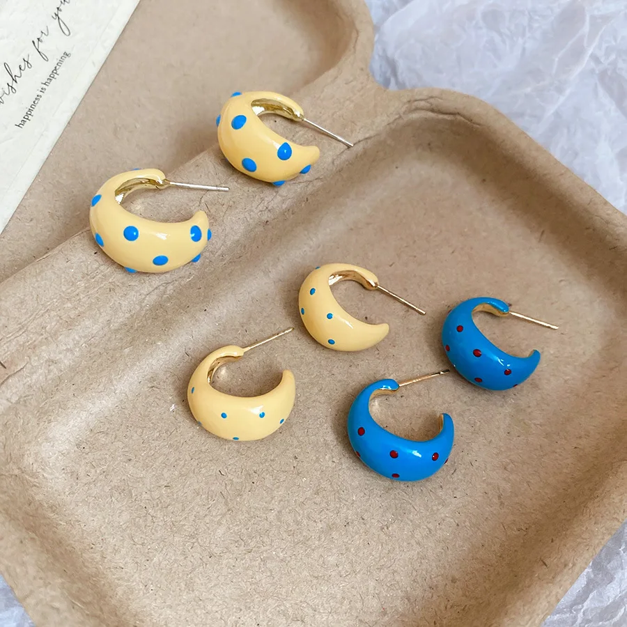 ต่างหูเงินแท้ทรงเข็มรูปตัว C ลายจุดเคลือบเงาแบบเย็น ดีไซน์ใหม่ ต่างหูแบบติดหู ดีไซน์หรูหรา ทันสมัย สไตล์เฉพาะกลุ่ม