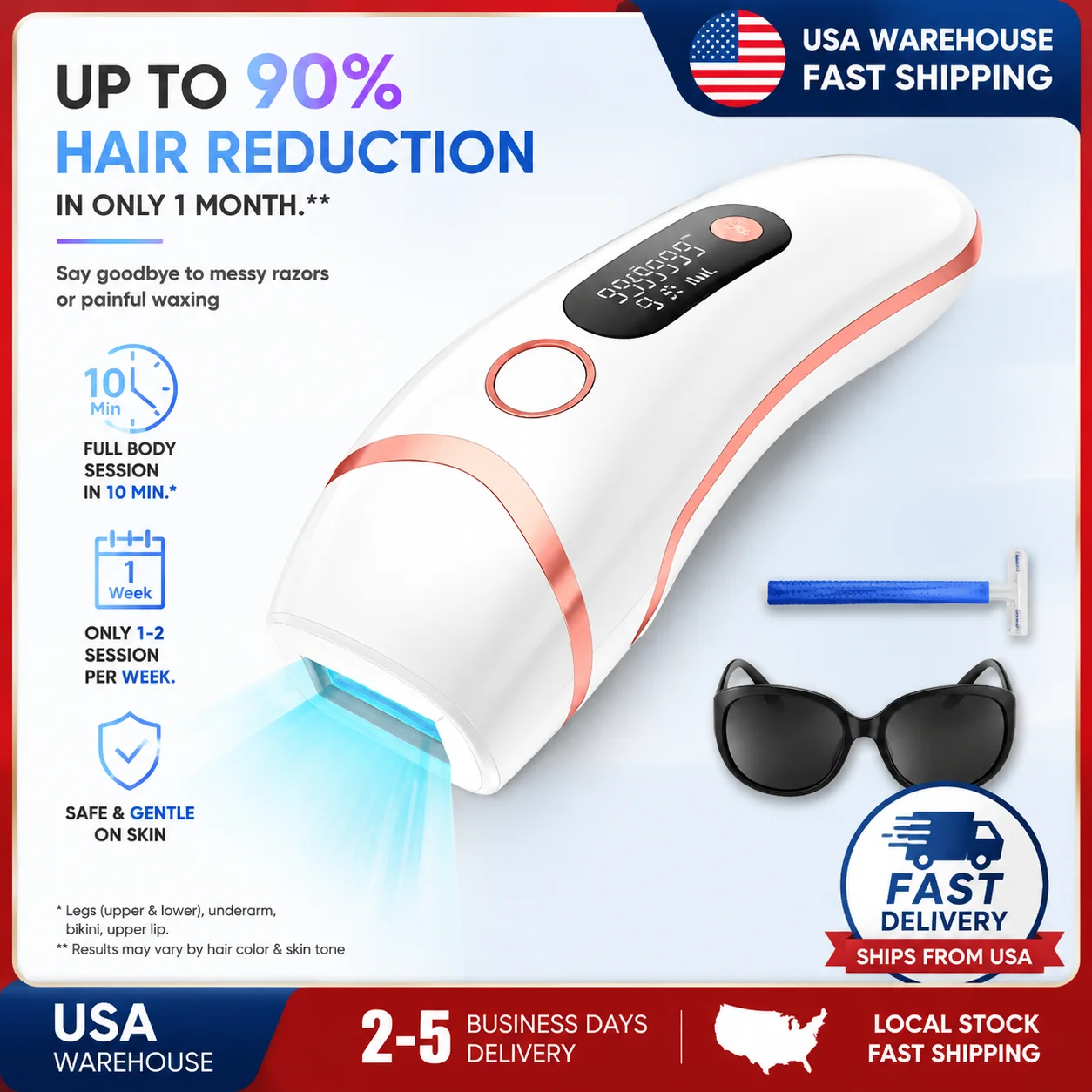IPL Hair Removal Device 3 in 1 Permanent Hair Removal 999900 Flashes Skin Rejuvenation & Acne Treatment - 9 Energy Levels, 2 Flash Modes Body Bikinis Leg Whole Body Use