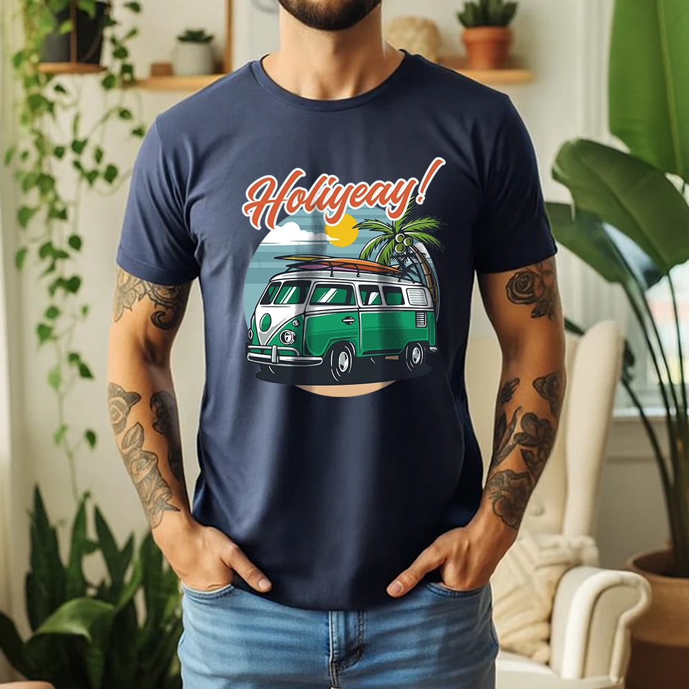 New Summer 100% Pure Cotton T-Shirt Retro VW Bus Beach Surf Graphic Street Cool Casual Tee Breathable Short Sleeve view 5
