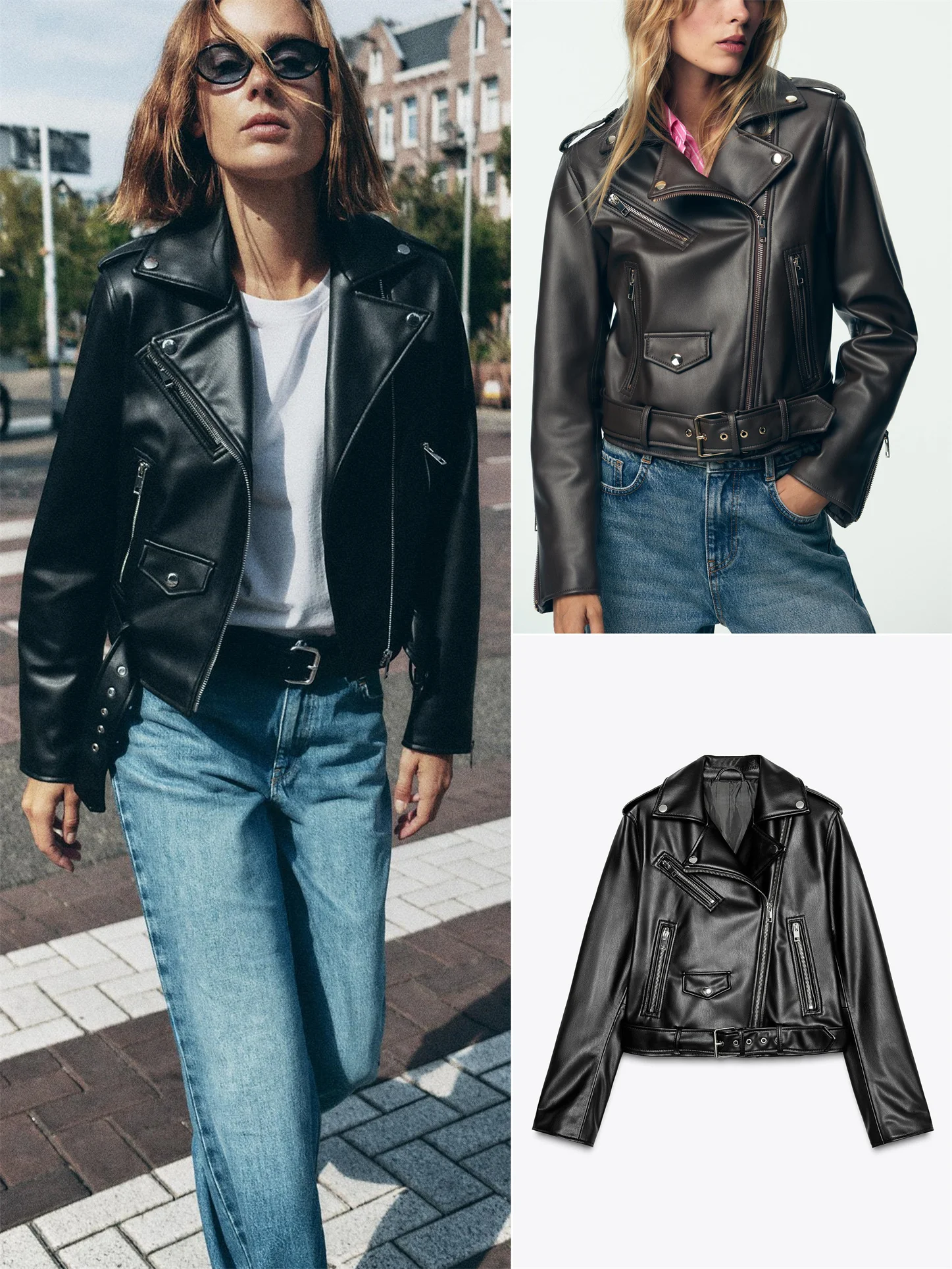 Faionable motocicleta Sle cuero Jaet mujer de gama alta sensación cierre de cremallera PU abrigo de cuero nueva llegada de otoño