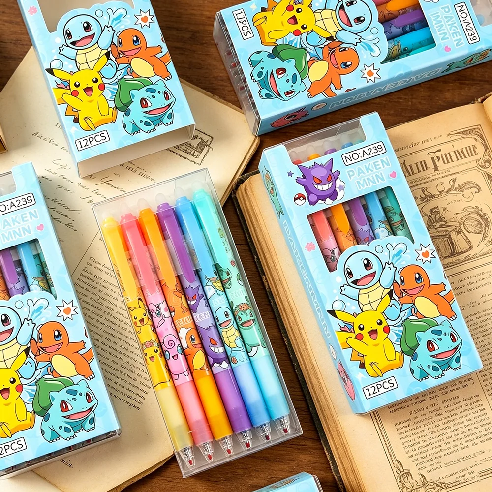 Fountain Pen Ink - ランダム6/12/24本入り ポケモン 0.5mm ブルーインク 消せる中性ペン かわいい学生用学用品