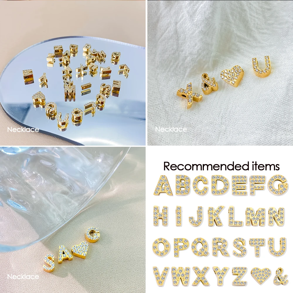 eManco Fashion Luxury Jewelry Stainless Steel Perforated Full Diamond A-Z 26 Letters Pendant Accessory For Making Necklace