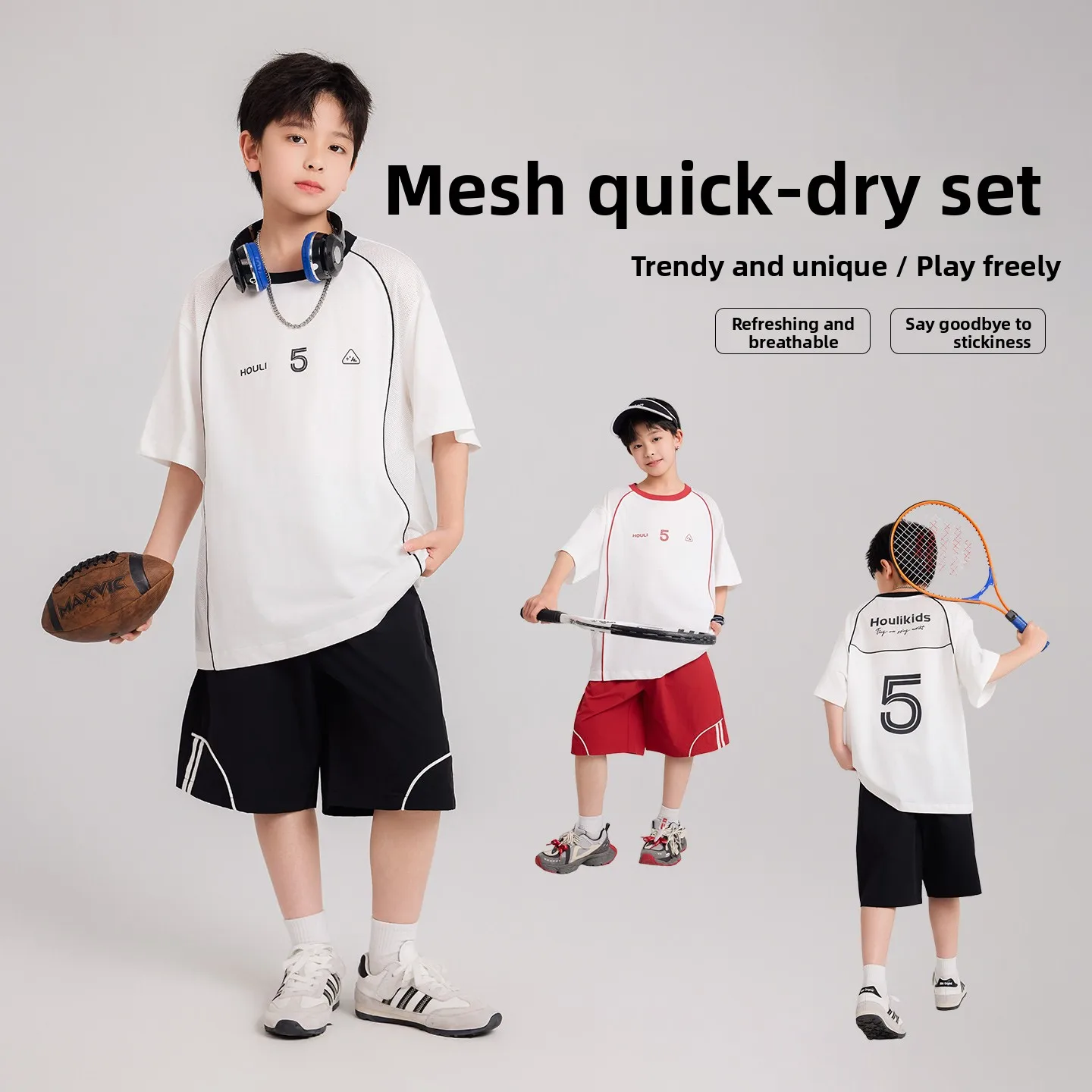 男の子夏用スポーツウェアセット速乾性半袖ツーピーススーツ子供服トレンディなボールゲーム衣装男の子用