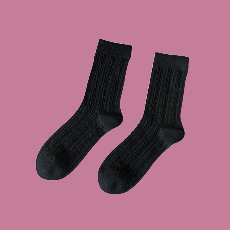 Chaussettes tube décontractées torsadées pour femmes, style collège blanc, chaussettes Lolita solides, qualité supérieure, printemps et été, 5/10 paires