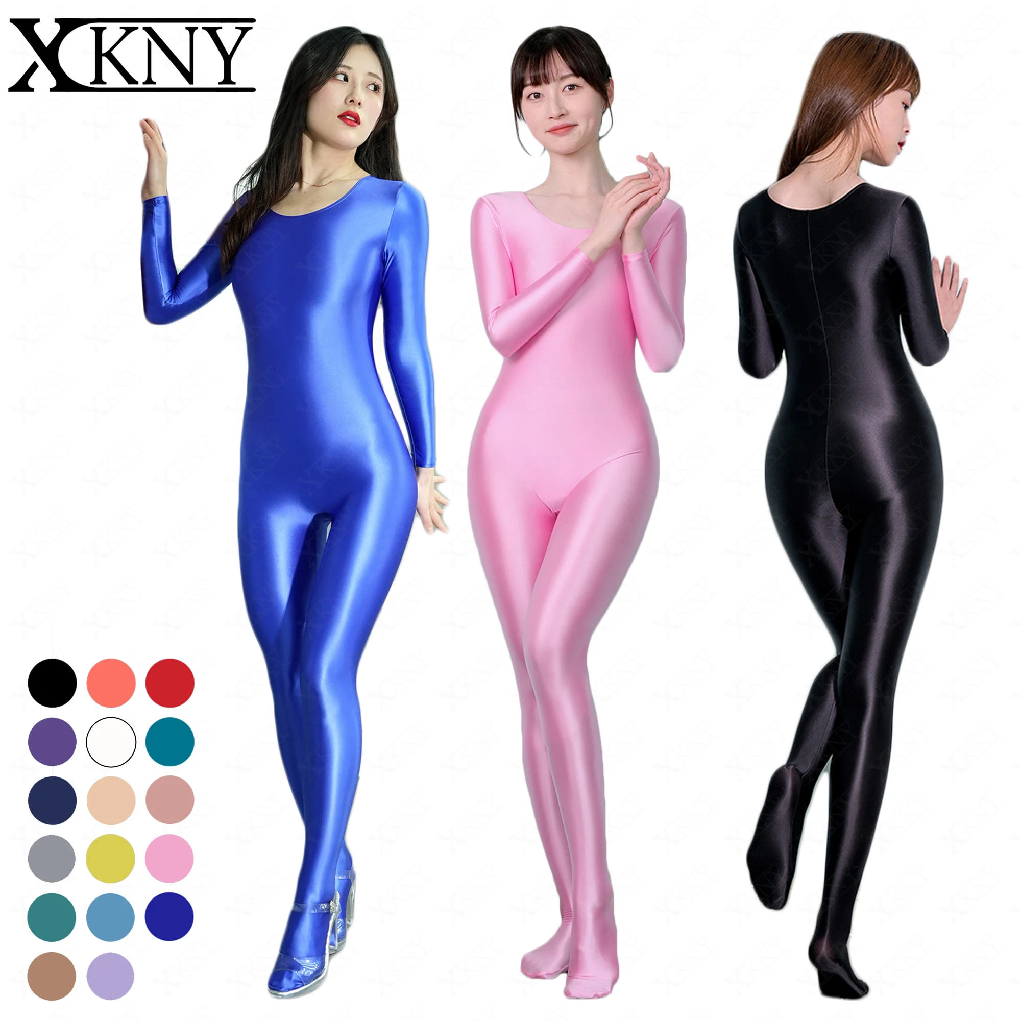 XCKNY oil glossy tights sexy smooth One Piece Skin Bodysuit Unisex glossy pants Yoga Pants sexy skin Spandex Zentai Suit