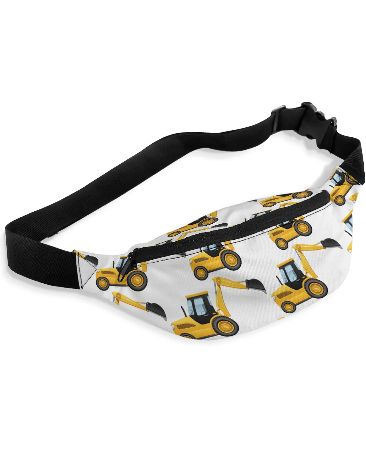 Yellow Excavator Mechanical Car White Waist Packs Shoulder Bag Unisex Messenger Bag Casual Fashion Fanny Pack for Women