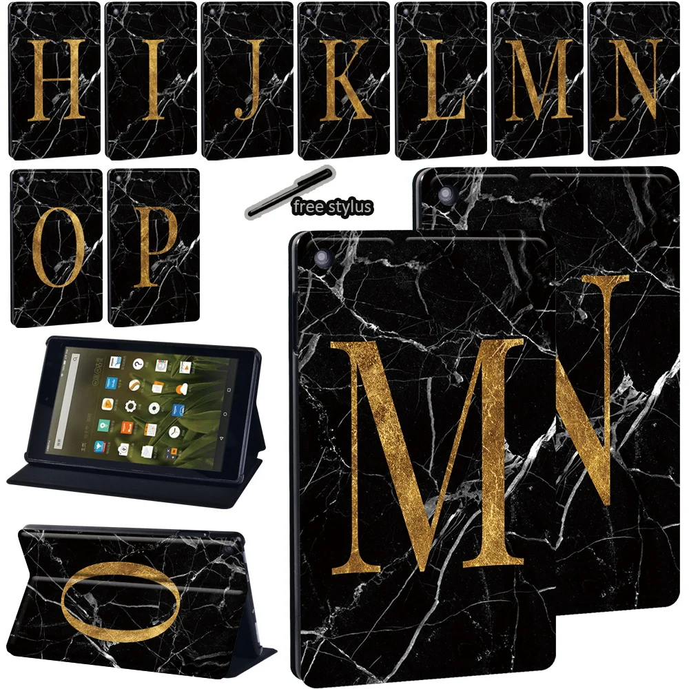 For Amazon Fire 7 (5th/7th/9th)/Fire HD 8 (6/7/8th)/Fire HD 10 (5th/7th/9th Gen) PU Leather Black Marble Series Tablet Case