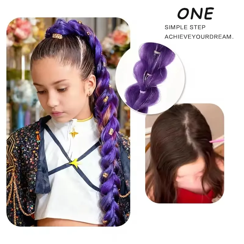 Peluca trenzada sintética morada extra larga de 32 pulgadas, brillo metálico, disfraz de Navidad para niños, colección Rumi 5