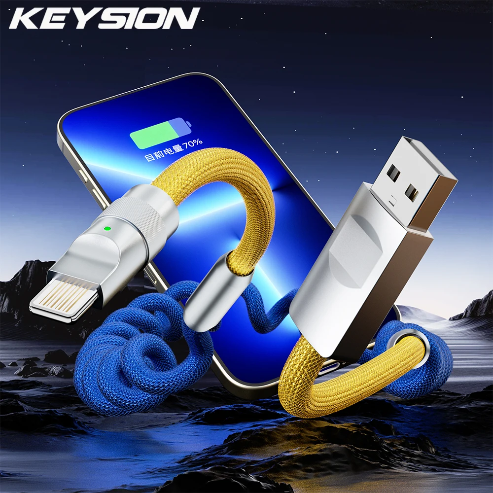 KEYSION Zinc Alloy PD 27W USB C Cable Type C to L Cable Car Spring Fast Charger Data Cord Wire for iPhone 14 13 12 11 Pro Max SE