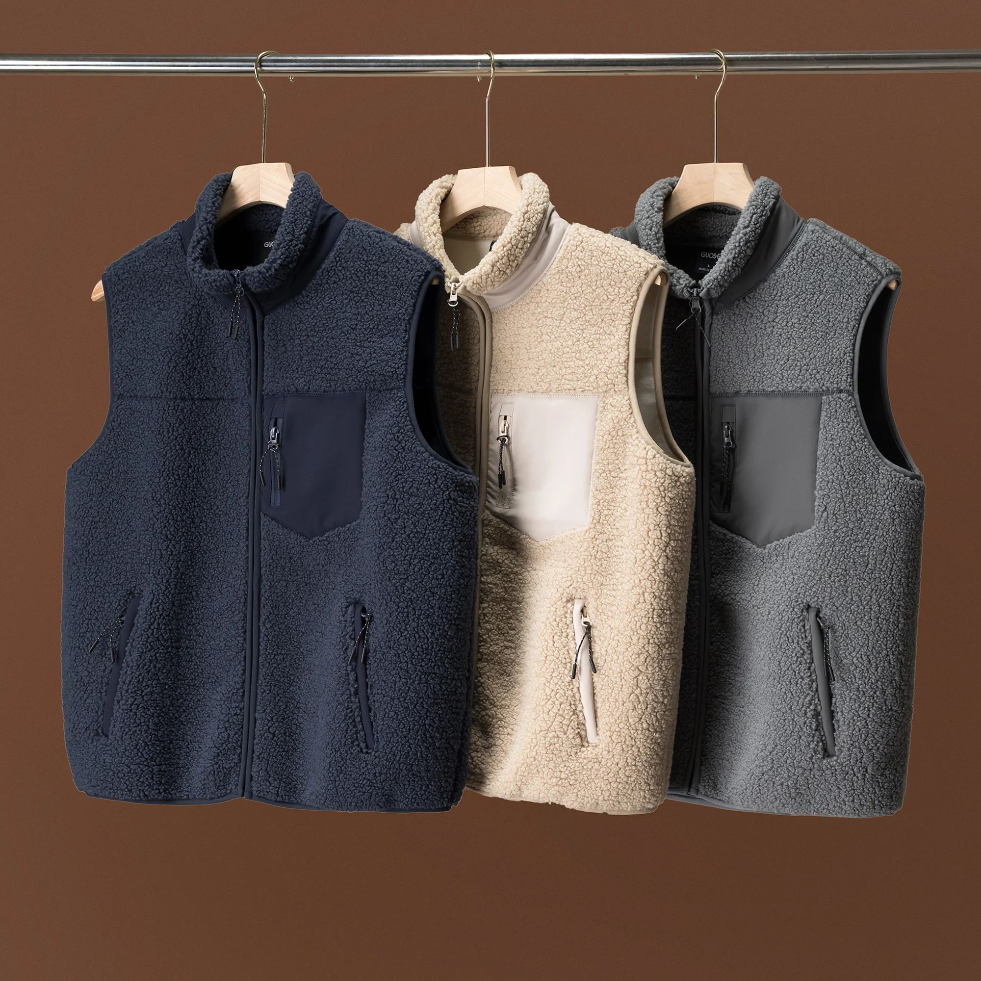 

Thiened Particle Fce Vest 600gm² Couple Sle Stand Collar Warm Cozy Autumn Winter Men's Faion Ci Casual Zipper Closure