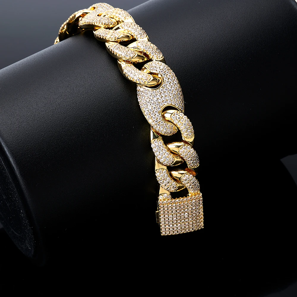 012797  High Quality Hip Hop Lock Clasp Heavy Iced Out Cuban Charm Bracelets Chains Cubic Zircon Link Rock Jewelry for Women