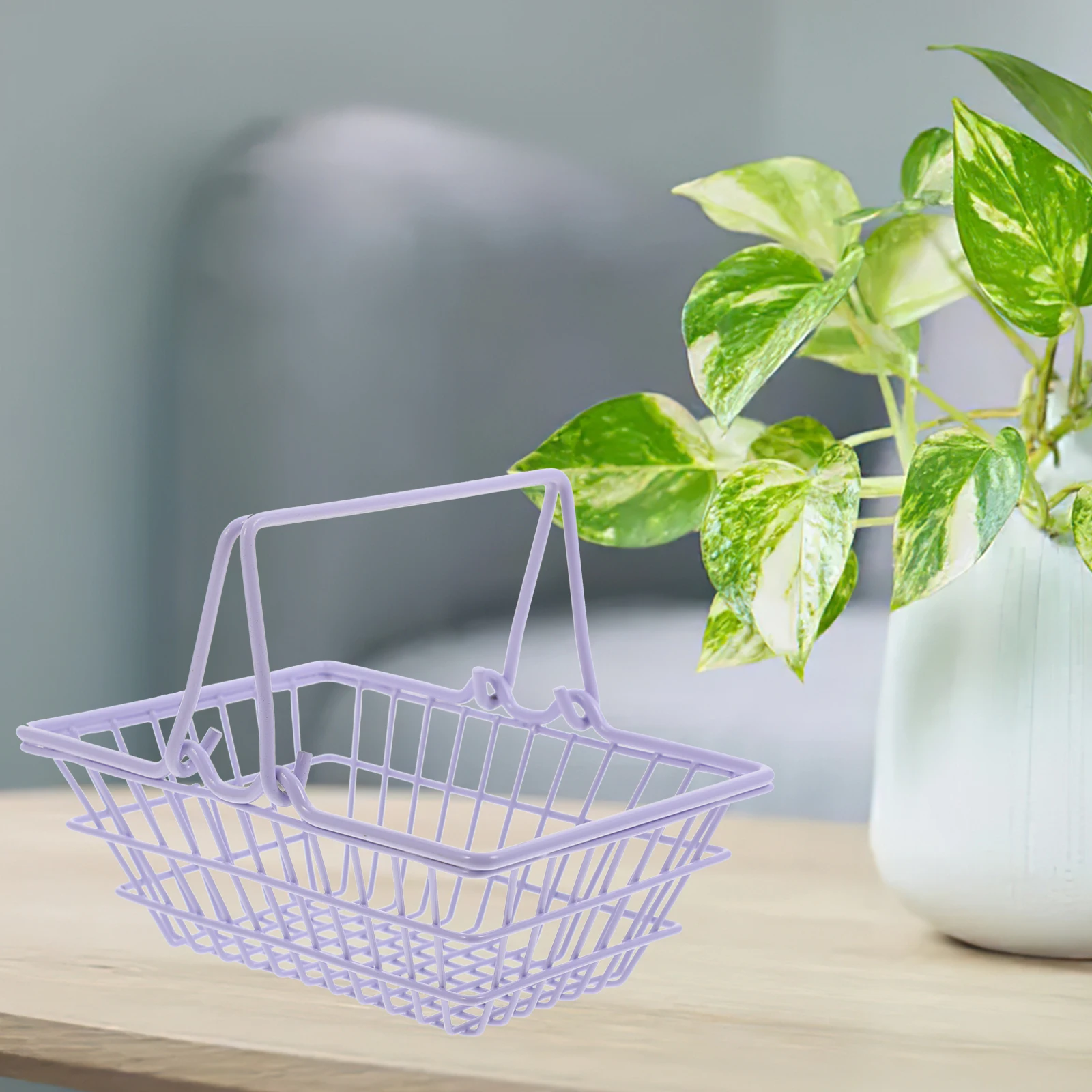 

1pc Mini Shopping Basket Metal Baskets Lightweight Kitchen Bathroom Organizer Storage Groceries Toy Portable Small Handle Iron