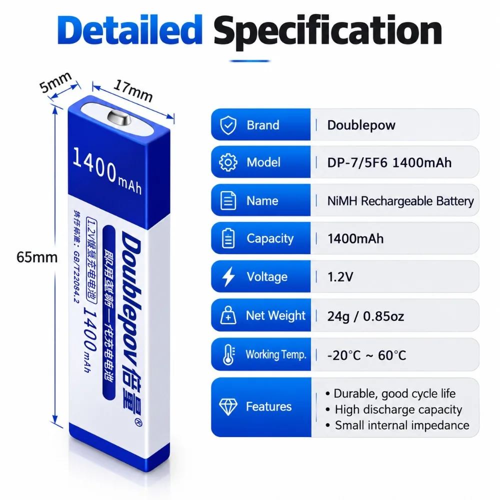 Akumulator 1,2 V 1400 mAh Pryzmatyczny akumulator 7/5 F6 NIMH do gumy do żucia Gumstick do odtwarzacza CD Sony — zdjęcie produktu 3