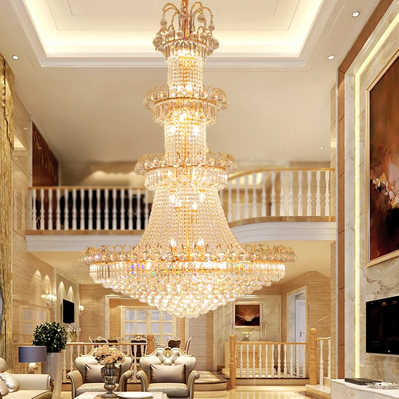Luxury Living Room Crystal Chandelier Staircase European-Style Large Chandelier Hotel Lobby Villa High Ceiling Lighting Lustre